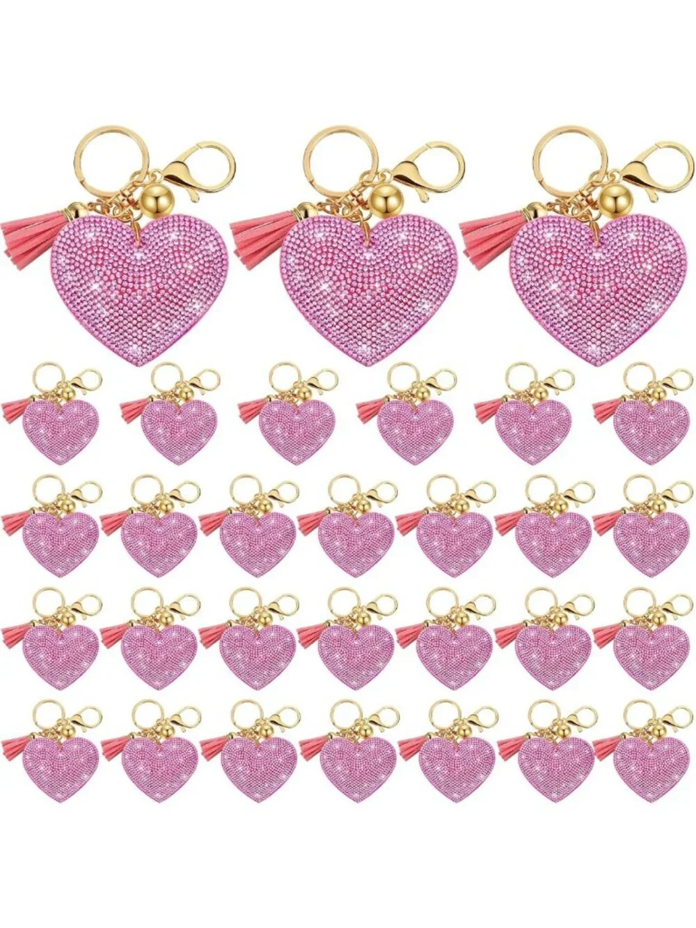 30 Pcs Heart Keychains Set | Glitter Rhinestone Bling Key Rings for Women Gift